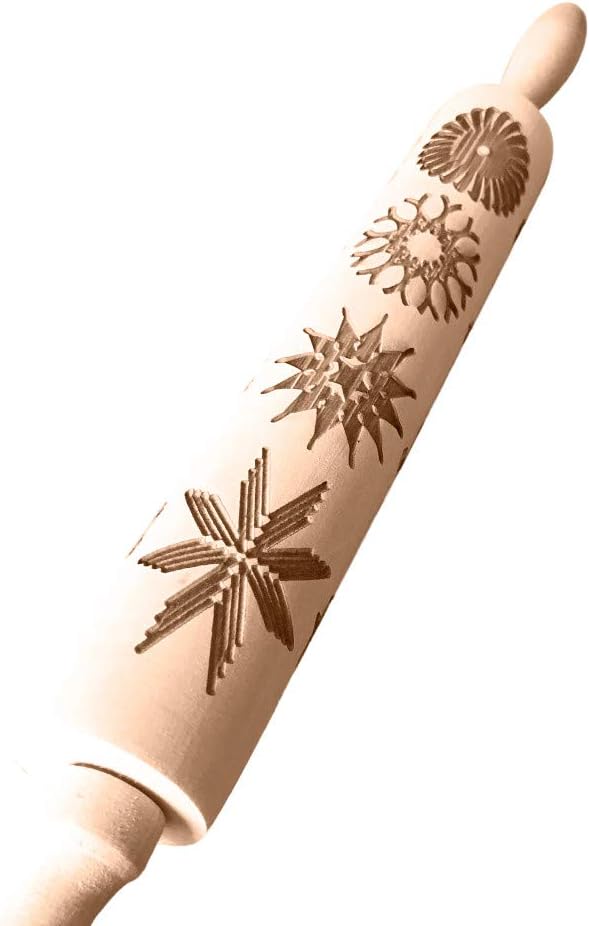 AGUIguo Wood Embossed Rolling Pin for Cookies Baking Laser Engraved Rolling Pin Personalized Snowflake Roller for Christmas (17 Inch)