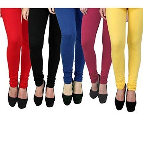 Women's Cotton Stretchable Churidar Leggings Pack 5 Free Size(NVU-06_Multi)