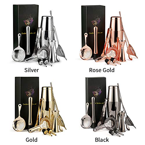 POHOVE Cocktail-Shaker-Set aus Edelstahl, mit Shaker, Messbecher, Eisbrecher, Filternetz, Eisclip, Rührstab, Weinmaul – Bild 4