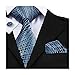 Hi-Tie Mens Stylish Blue Tie Handkerchief Cufflinks set Woven Silk