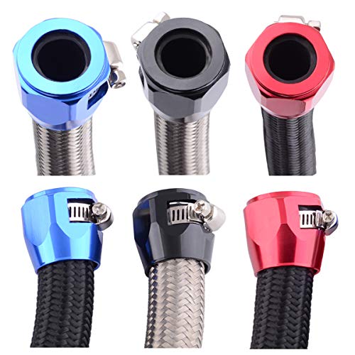 Flexible Rubber Hose Pipe Clamps - 6an Hose Finisher Clamp with Screw Band for 3/8 Fuel Line Hose, 4Pcs/Pack Black Hose Connectors, Great for Fuel/Oil/Diesel/Gas/Air and Water Hose Tube