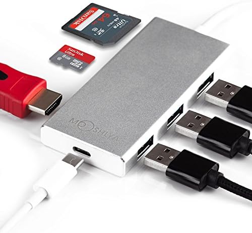 USB C Hub HDMI Adapter - USB HUB SD Card Reader - 3 USB 3.0 Ports - Type C 3.1 Charging Port - USB C multi adapter for MacBook - Grey