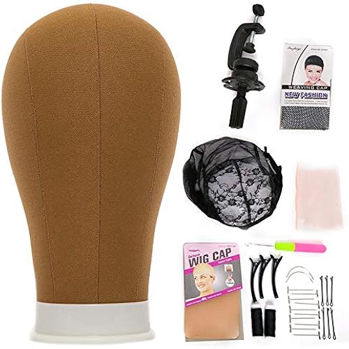 peplwig Canvas Head Polyurethane Block Wig Mannequin Head 21-24 Inches, Used For Wig Making Model Mannequin Head With Mounting Holes 22 Khaki