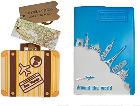 Passport Cover - Holder - for Men &amp; Women - w/ Leather Luggage Tag (Around the World)