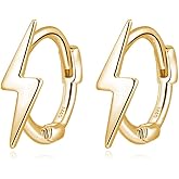 Reffeer Solid 925 Sterling Silver Lightning Bolt Hoop Earrings for Women Teen Girls Lightning Hoop Earrings Cartilage Huggie Earrings