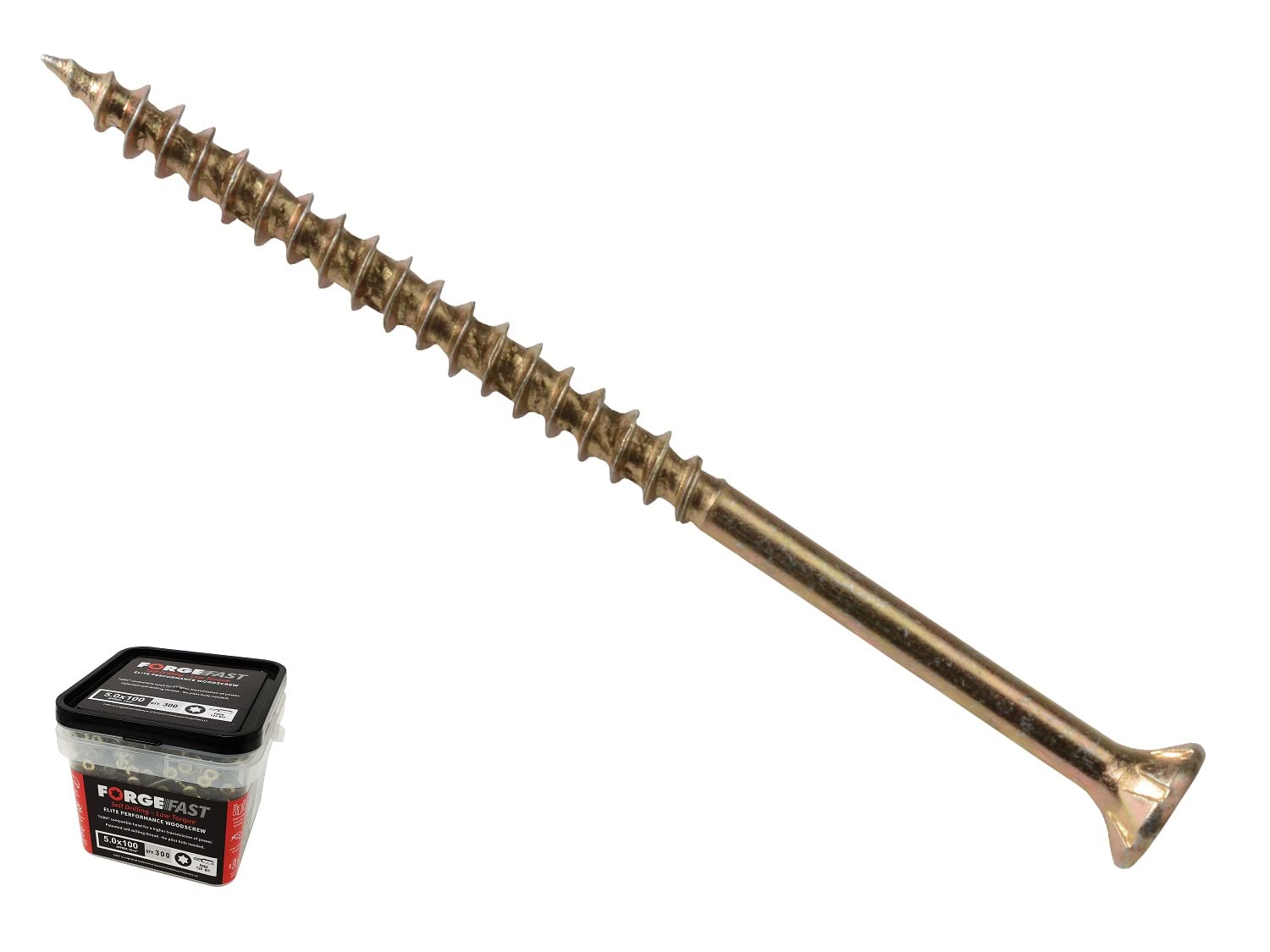 ForgeFast Elite Low-Torque Woodscrews | 5.0 x 70mm | Zinc Yellow Passivated | Tub 450