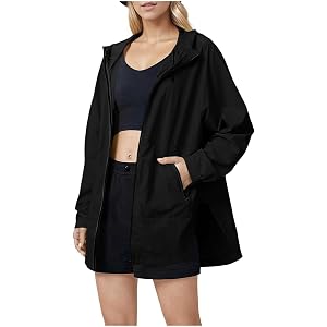 Uillui Active Women Waterproof Light Rain Jackets Lightweight Zip Raincoat Packable Outdoor Hiking Hooded Windbreaker Jacket