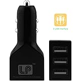 LP&reg; 36W 7.2A Rapid USB Car Charger 3-Port In Car Charger With CI Power Technology (Smart Charging) for Iphone6, Iphone6 Plus Iphone6s Iphone6s Plus, Iphone5, Ipad Air, Samsung Galaxy Note4 and External Battery Charger and Many other USB-Powered Mobile Devices - Black