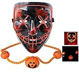 Gwei Halloween Mask Scary LED Light Up Mask -with Fun Necklace-for Festival Cosplay Halloween Festival Party (Red)