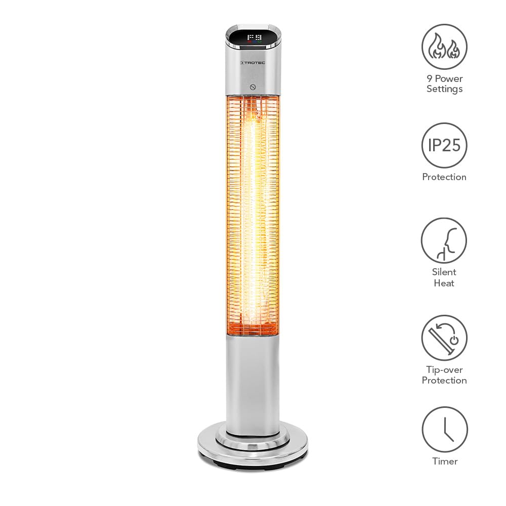 TROTEC Infrarotheizung Standgerät IRS 2050 E – Heizleistung 200 W / 2000 W – Heizstrahler, IP25, inkl. Fernbedienung, 9 Heizstufen, Timer-Funktion 2