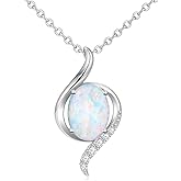 MOTIEL 925 Sterling Silver White Opal Necklace 7 * 9mm Oval Shaped Opal Pendant Necklace with Genuine Diamond Dainty Jewelry Gift for Her