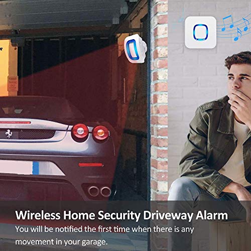 Mumu Sugar Infrared Wireless Motion Sensor Alarm, Doorbell Chime Home Security Driveway Alert Alarm, Store Door Open Entry Chimes with Operating in Range 500 feet/52 Chimes/ 4 Level Volume/LED Flash