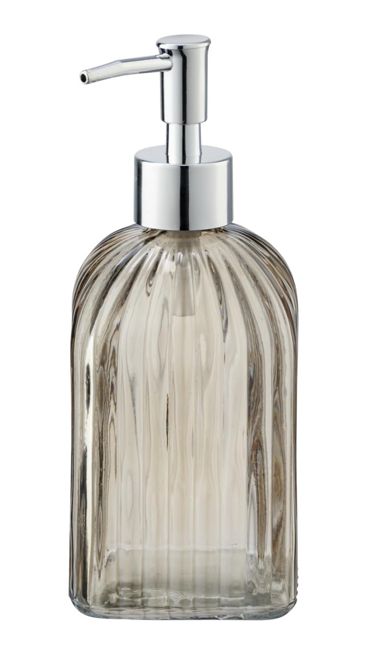 WENKO Vetro Brown Liquid Soap Dispenser Refillable Real Glass Soap Dispenser for Approx. 520 ml Liquid Soap Square Dispenser in Trendy Retro Look Ideal as a Small Vase 7.5 x 19 x 7.5 cm