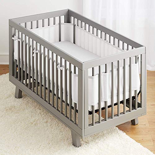 dzt1968 Breathable Crib Bumper Grey Mesh Crib Bumper for Full-Size Crib Breathable Mesh Baby Bedding Nursery Set Prevent Baby from Getting Stuck in Crib Slats (White)