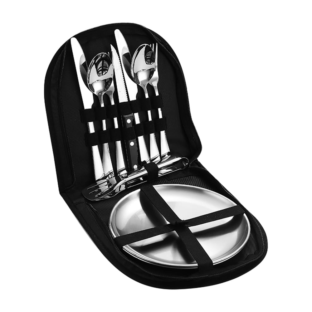 Alnicov Portable Cutlery Set Stainless Steel Camping Cutlery with Storage Bag for Camping Picnic 2 People