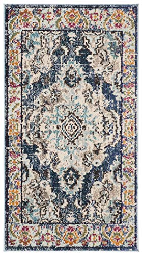 SAFAVIEH Monaco Collection Accent Rug - 2' x 3', Navy & Light Blue, Boho Chic Medallion Distressed Design, Non-Shedding & Easy Care, Ideal for High Traffic Areas in Living Room, Bedroom (MNC243N-2)
