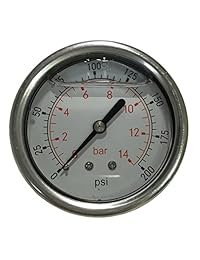 pneumaticplus lfsb25 200 relleno de líquido wog  1 4" NPT Medidor de presión Back Mount 2 1 2" Dial 0 A 200 PSI