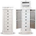 Hives & Honey Noel Standing Jewelry Armoire Cabinet, Locking Jewelry Storage Organizer with Top Flip Mirror, 2 Side Doors, 7 Drawers, Jewelry Chest, Jewelry Box for Necklace, Earring, Bracelet, White