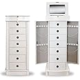 Alveare Home North Locking Storage Organizer with Seven Spacious Drawers Jewelry Armoire, White