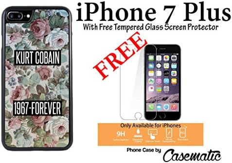 iPhone Case Nirvana Kurt 1967 Forever Floral Rubber Black Phone Case For Apple iPhone 7 Plus With Free .33 mm Premium Tempered Glass Screen Protector by Casematic Wireless Phone Accessory