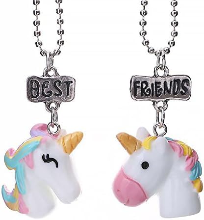 WUZJ 2 Pack Best Friends Unicorn Necklace Colorful Pendant Friendship Necklace Set for Kids Girls Boys