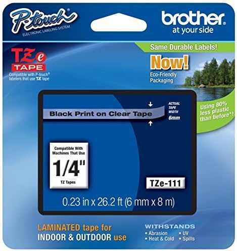 Genuine Brother 1/4" (6mm) Black on Clear TZe P-touch Tape for Brother PT-1880, PT1880 Label Maker