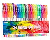 Glitter Gel Pens, 24 Scented Gel Pen Colored Glitter Markers Fine Point Drawing Pen for Adults Coloring Books Doodling Bullet Journaling, 40% More Ink & Great Gift Idea for Kids