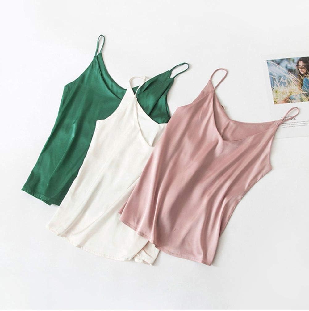 Wantschun Womens Silk Satin Camisole Cami Plain Strappy Vest Top T-Shirt Blouse Tank Shirt V-Neck Spaghetti Strap XXS-4XL at  Women’s Clothing store