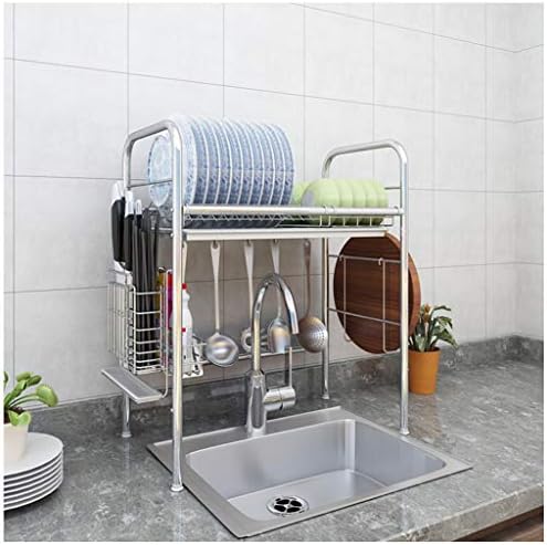 Gjfhome Dish Racks for The Sink with Cutting Board Bracket, Adjustable Dish Drainer Shelf (Silver) Draining Tray Design Effectively Prevent Cross-Contamination,A:53