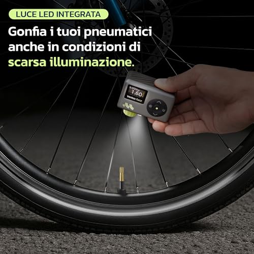 Woowind Portable Mini Air Compressor, Quick Inflation in 50s, 120 PSI / 8.3BAR, Bike Pump Compatible with Presta and Schrader Valves for Road, MTB and E-Bike