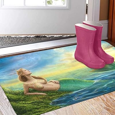 CUXWEOT Indoor Outdoor Doormat Non-Slip Backing Ultra Absorbent Mud Fantasy Mermaid at Sunset Door Mat Home Office… 51RMOkeS5QL
