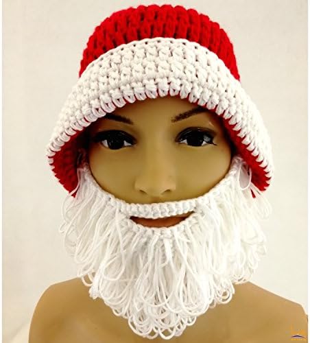 Santa Beard Hat - Women Men's Knitted Santa Hat with Beard Wind Guard - Beanie Style Christmas Wear