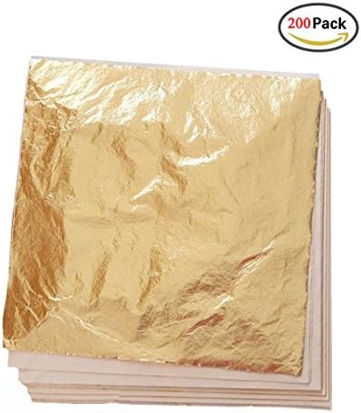 RUNYUU 200 Sheets Imitation Gold Leaf,Crafts Decoration,Gilding Crafting,Furniture, 5.5 by 5.5 Inches