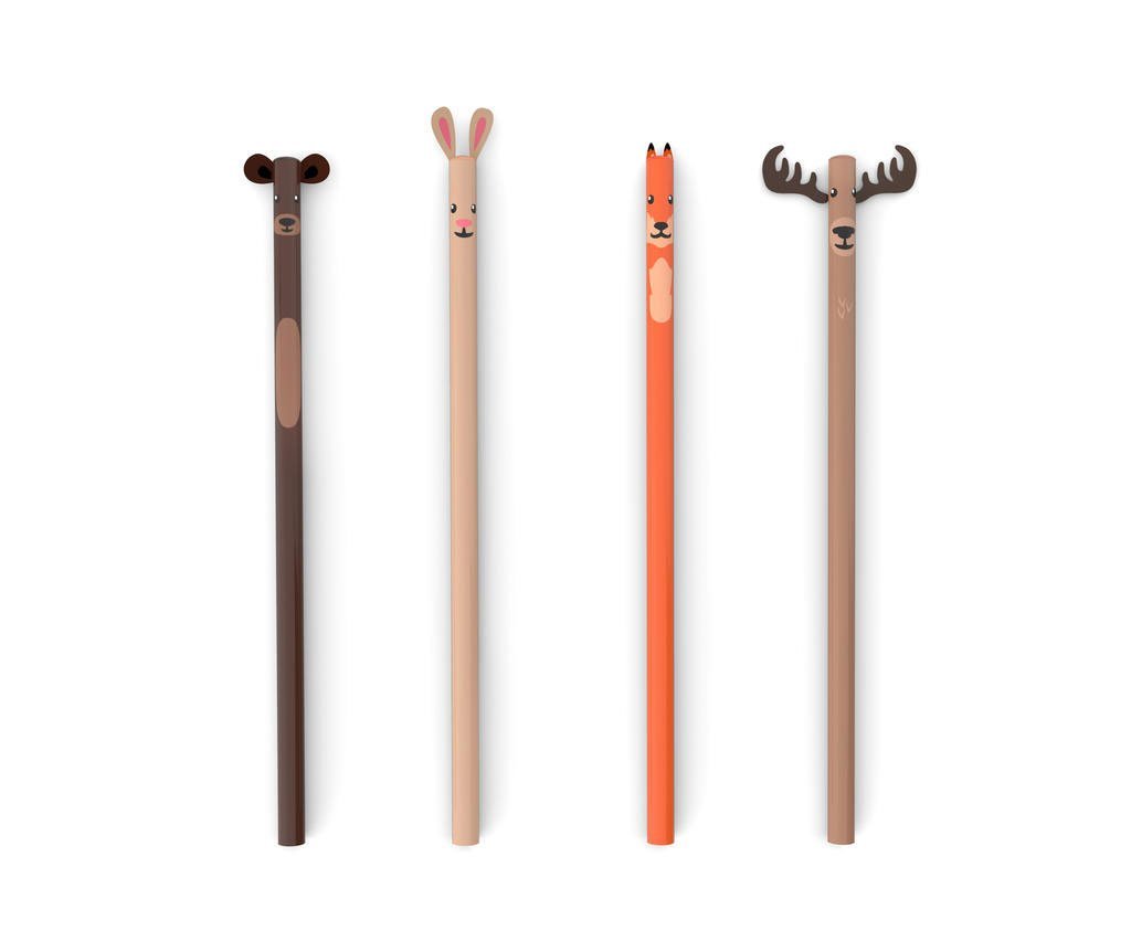 Kikkerland Woodland Pencil S/4