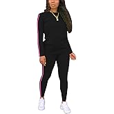 BNGPIKLY Women's 2 Piece Classic Striped Outfits Full Sleeve Lounge Long Sweatpants Jogger Matching Tracksuits Sports Sets