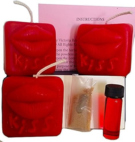 Amazon Com Victoria Rey Kiss Me Now 3 Candle Spell Kit Come To Me Love Romance Passion Witchcraft Pagan Includes Oil Herbs Home Kitchen