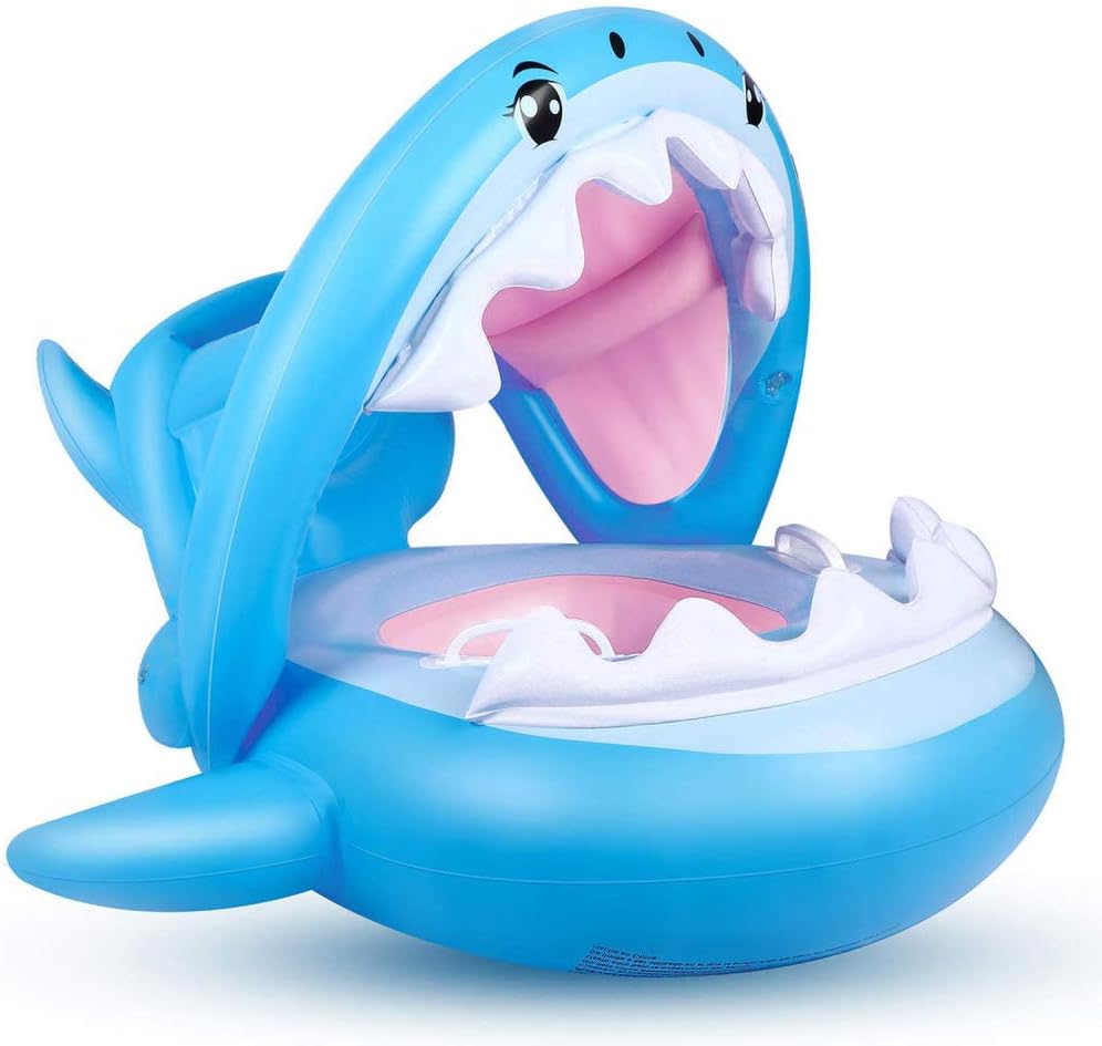 KFRSQ Paddling Pool Swimming Inflatable Pools Garden Toys for Kids Baby Ring Shark Awning Seat