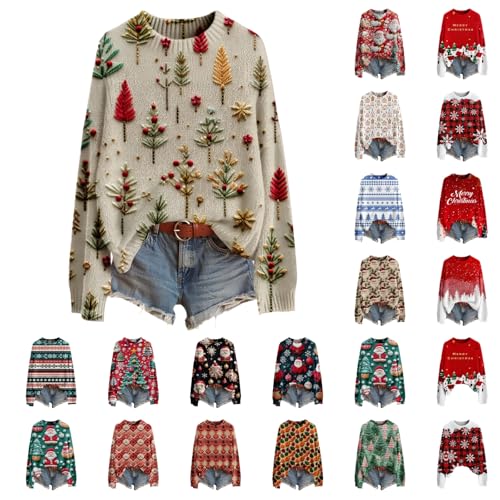 Christmas Jumpers for Women, Womens Long Sleeve Knitted Xmas Pullover, Soft Knit Festive Christmas Top for Women