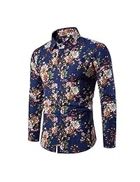 Camisa de manga larga para hombre, diseño de cachemir, con botones y flores, corte ajustado