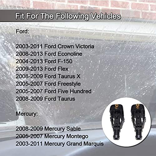 Front Windshield Washer Nozzles Kit 3W7Z17603AA for 2004-2013 Ford F150, 2003-2011 Ford Crown Victoria, Mercury Sable Montego Grand Marquis Washer Jet and 2.5 Meters Fluid Hose with 6 PCS Connectors