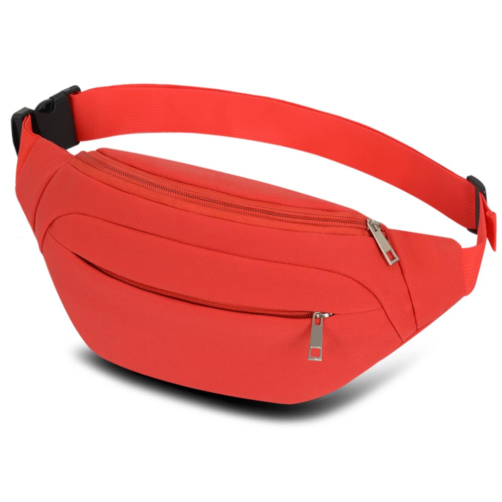 Bumbags and Fanny Packs for Men Women Hiking Running Travel Waterproof Waist Bag Walking Dog Outdoor Sport for Ladies Boys (Red)