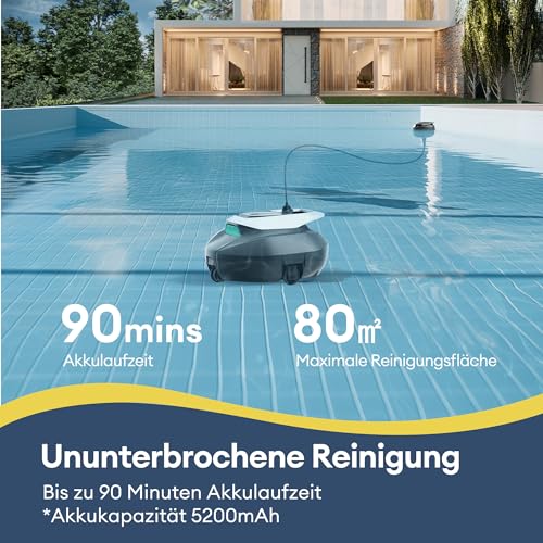 Ultenic Pooleco 10s Pool Robot Battery with 3 Motors, 90 Min, 80 ㎡, Remote Control and App Control, Automatic Parking, Suitable for All Types of Swimming Pool Surfaces