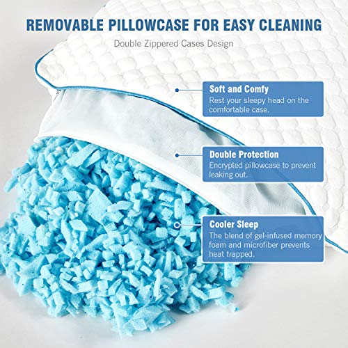 SENOSUR Shredded Memory Foam Pillows for Sleeping 2 Pack, Queen Size Cooling Bed Pillow with