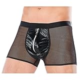Men's Leather Pouch Boxer Briefs Soft Underwear Sheer Transparent Low Rise Trunks Shorts Swimwear Panties