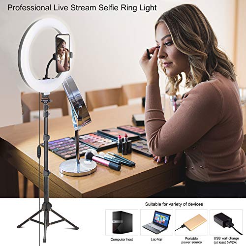 Dimmable Ring Light 12-Inch Led Beauty Photography Fill Light with Foldable Tripod Stand Cellphone Holder for Camera Phone YouTube Live Streaming Self-Portrait Selfie Video Studio Shooting