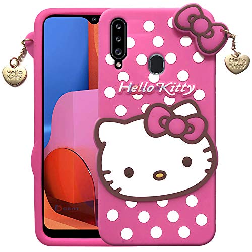 Dgeot® Hello Kitty Back Case Cover | 3D Cute Hello Kitty | Soft Silicone Rubber Back Cover with Pendant Compatible for S