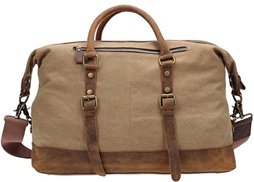 21" Luggage, Berchirly Oversized Canvas Genuine Leather Trim Travel Tote Duffel Shoulder Handbag Weekend Bag