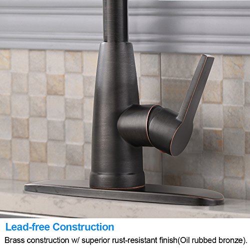 Lead-Free Antique Brass Oli Rubbed Bronze Stainless Steel Single Lever Single Handle Pull Down Sprayer Kitchen Sink Faucet, Kitchen Faucet Pull Out with Deck Plate - Thumbnail 5