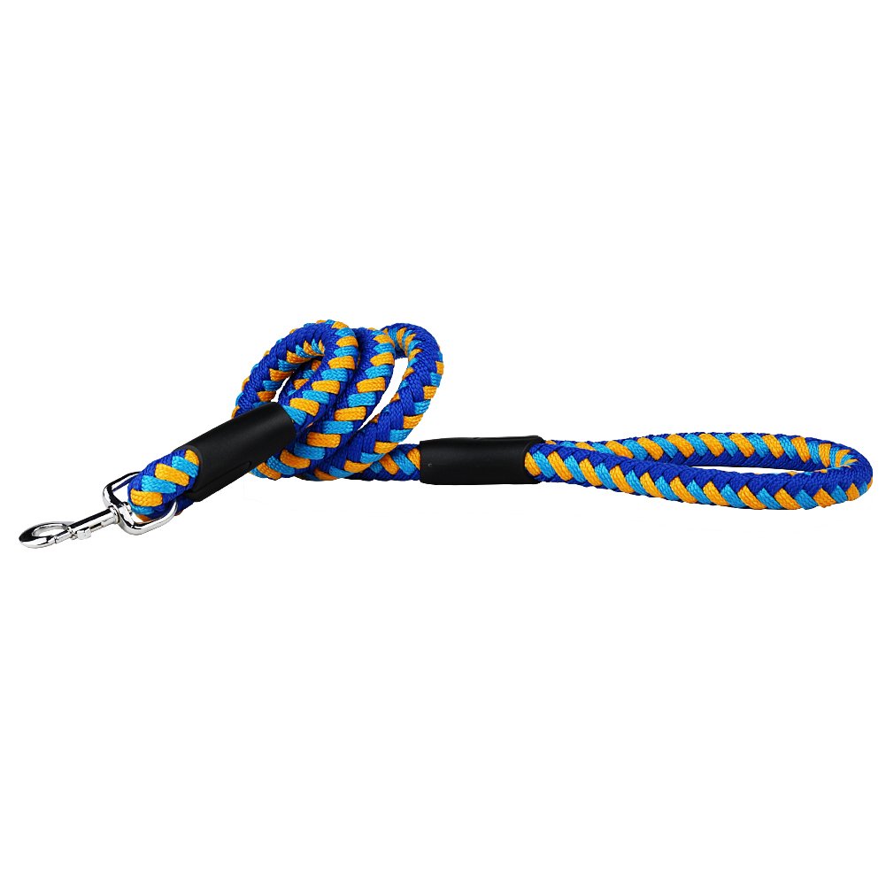 Nuheby Heavy Duty Dog Leash for Large Dog Woven Nylon Durable Round Rope Training Leash 4 Feet Long x 3/4 Inch Thick with Padded Traffic Handle for Dog Walking Lead (Blue)