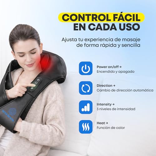 Shiatsu Neck and Back Massager with Heat, Neck, Shoulder, Lumbar Massager with 2 Rotary Nodes and 4 Heads, 3 Intensity, 3D Deep Massage, Home and Car Use (Non-Wireless)